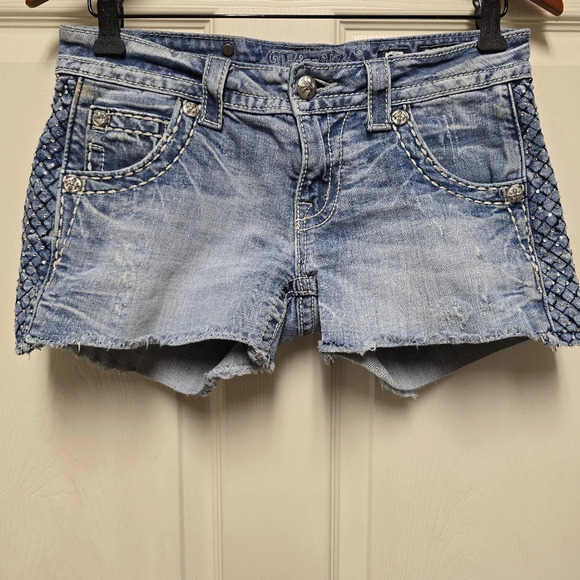 Miss Me Cut-Off Shorts Womens 28 (actual 30x3.5) Blue Denim Cotton Blend Button - Picture 1 of 16